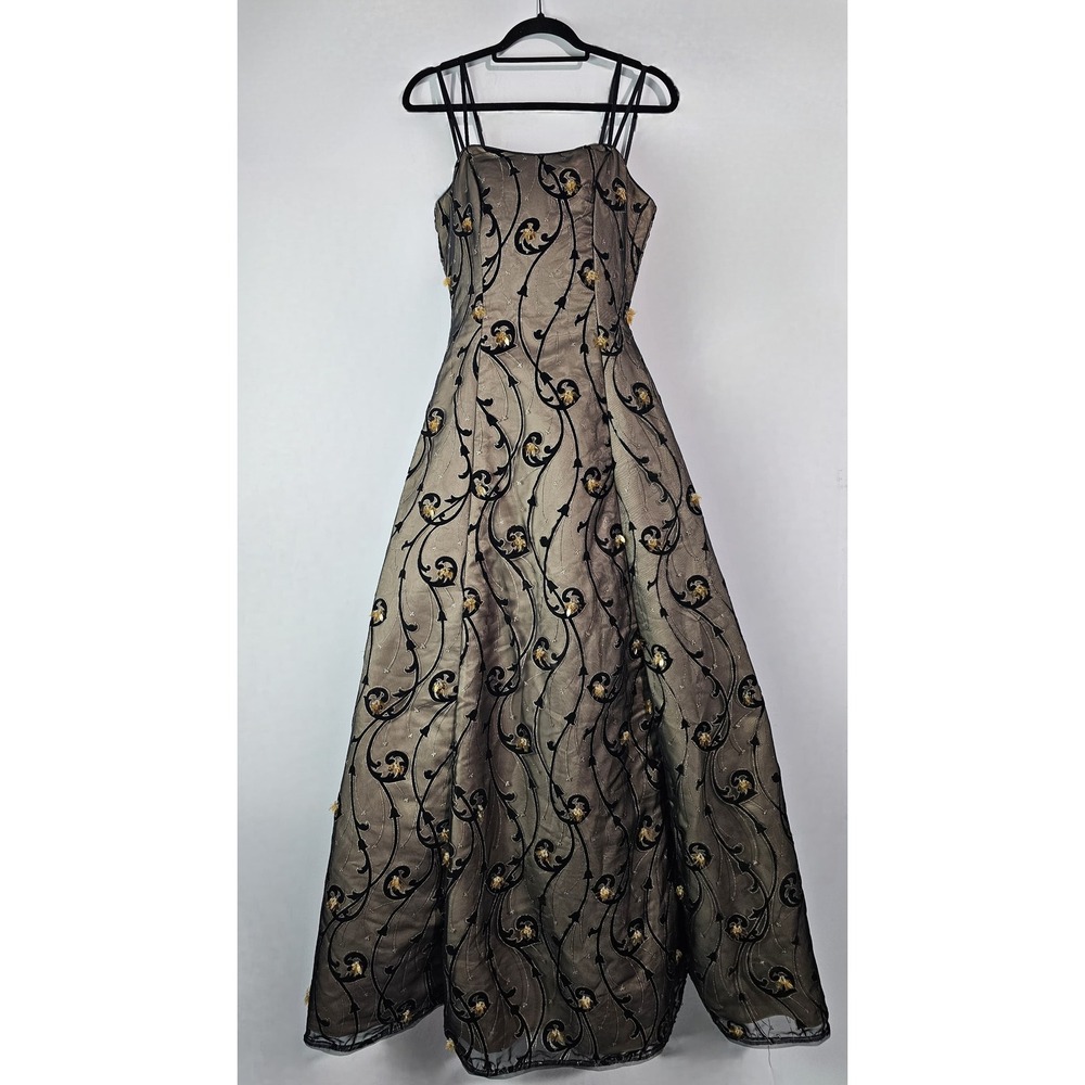 Coli Couture‎ Black Gold Floral Beaded Prom Formal Gown Dress Size 8